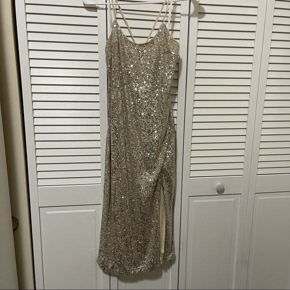 Midi Gold Sequin Dress - Picture 1 of 4